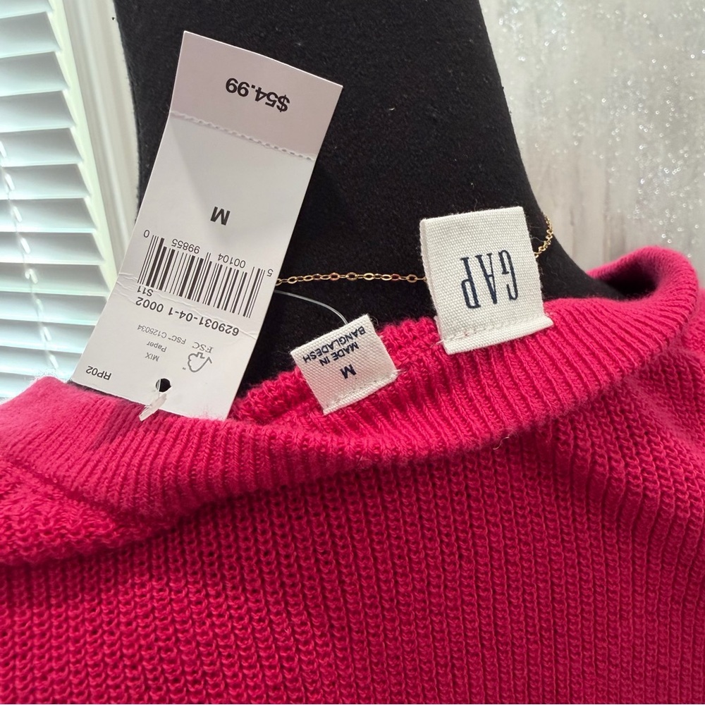 NWT Gap Bright Pink Cardigan Sweater 100% Cotton - Picture 5 of 7
